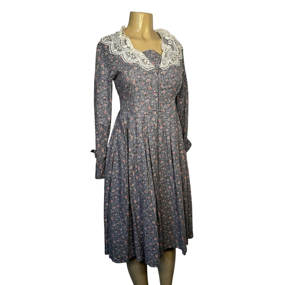 Dalkijam Project Dress Womens Medium‎ Floral Lace Collar Cottagecore Midi